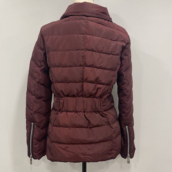KARL LAGERFELD Paris S Puffer Jacket Down Feather Coat Maroon Designer Ski: Flaw - Picture 2 of 16